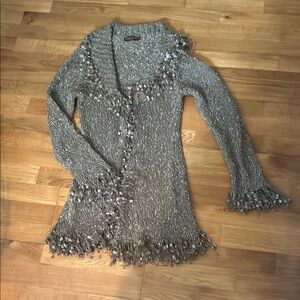 Vtg Y2K Green Knit Cardigan with Fringe Whimsical Fairy Goth Grunge. Sz M